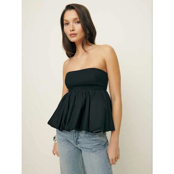 REFORMATION Simone Strapless Bubble Top Black Size Medium - Picture 1 of 7